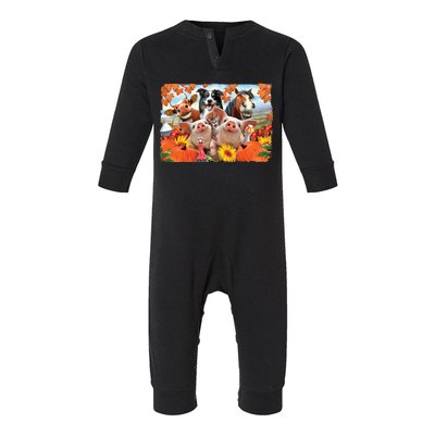 Thanksgiving Selfie Animals Infant Fleece One Piece