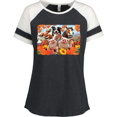 Thanksgiving Selfie Animals Enza Ladies Jersey Colorblock Tee