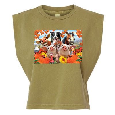 Thanksgiving Selfie Animals Garment-Dyed Women's Muscle Tee