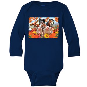 Thanksgiving Selfie Animals Baby Long Sleeve Bodysuit