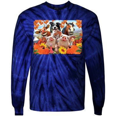 Thanksgiving Selfie Animals Tie-Dye Long Sleeve Shirt