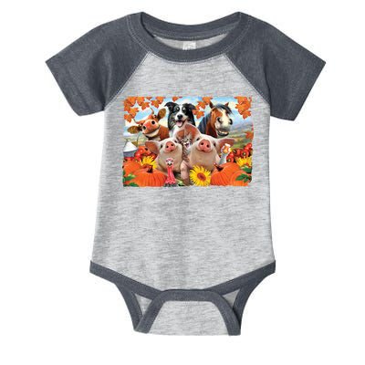 Thanksgiving Selfie Animals Infant Baby Jersey Bodysuit