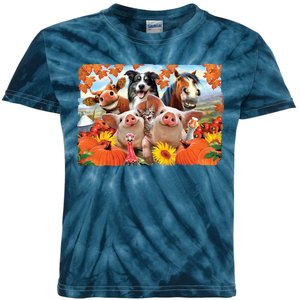 Thanksgiving Selfie Animals Kids Tie-Dye T-Shirt