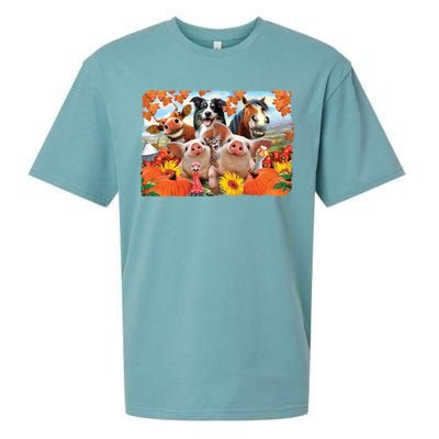 Thanksgiving Selfie Animals Sueded Cloud Jersey T-Shirt