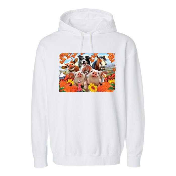 Thanksgiving Selfie Animals Garment-Dyed Fleece Hoodie