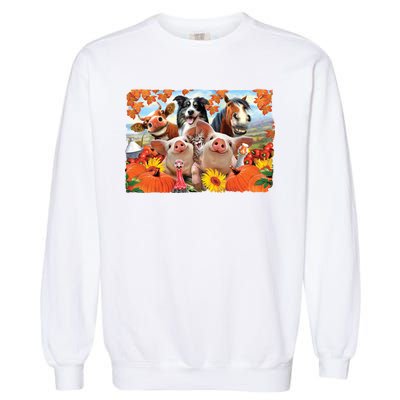 Thanksgiving Selfie Animals Garment-Dyed Sweatshirt