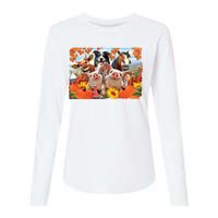 Thanksgiving Selfie Animals Womens Cotton Relaxed Long Sleeve T-Shirt