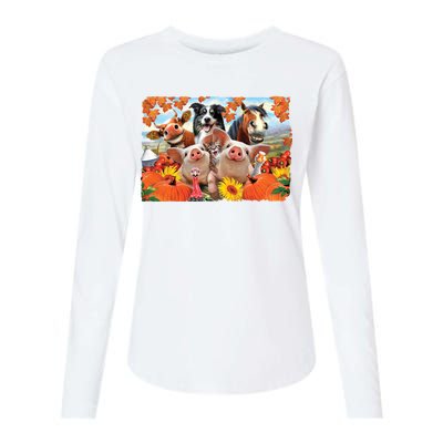 Thanksgiving Selfie Animals Womens Cotton Relaxed Long Sleeve T-Shirt