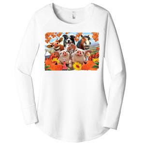 Thanksgiving Selfie Animals Women's Perfect Tri Tunic Long Sleeve Shirt