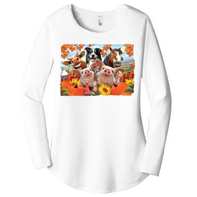 Thanksgiving Selfie Animals Women's Perfect Tri Tunic Long Sleeve Shirt