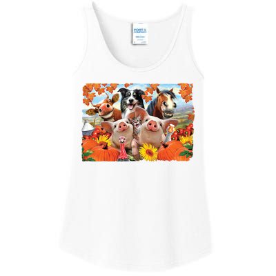 Thanksgiving Selfie Animals Ladies Essential Tank