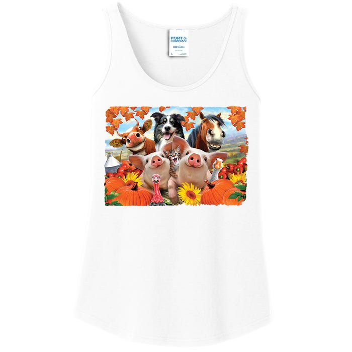 Thanksgiving Selfie Animals Ladies Essential Tank