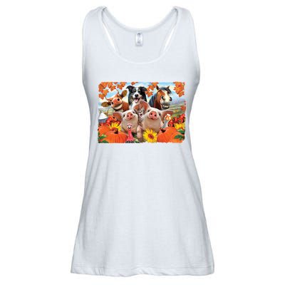 Thanksgiving Selfie Animals Ladies Essential Flowy Tank