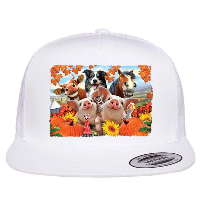 Thanksgiving Selfie Animals Flat Bill Trucker Hat