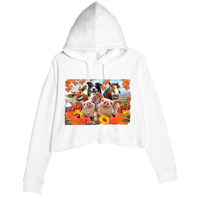 Thanksgiving Selfie Animals Crop Fleece Hoodie