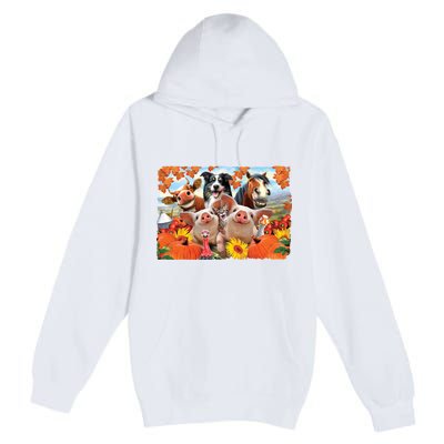 Thanksgiving Selfie Animals Premium Pullover Hoodie