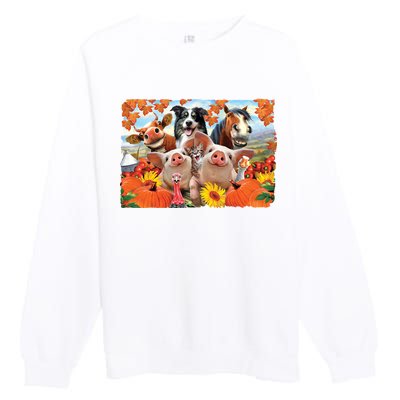 Thanksgiving Selfie Animals Premium Crewneck Sweatshirt