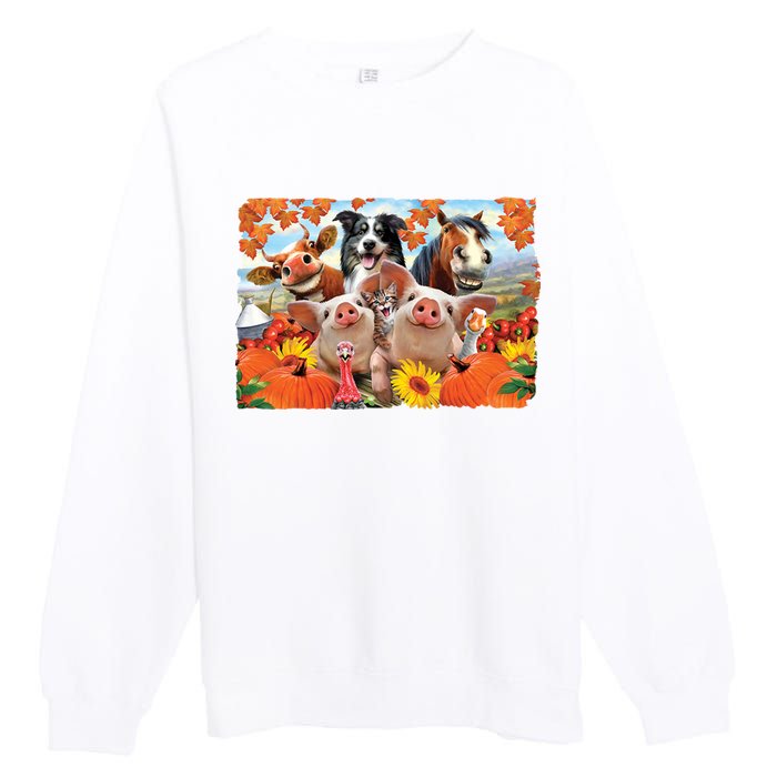 Thanksgiving Selfie Animals Premium Crewneck Sweatshirt