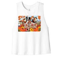 Thanksgiving Selfie Animals Women's Racerback Cropped Tank