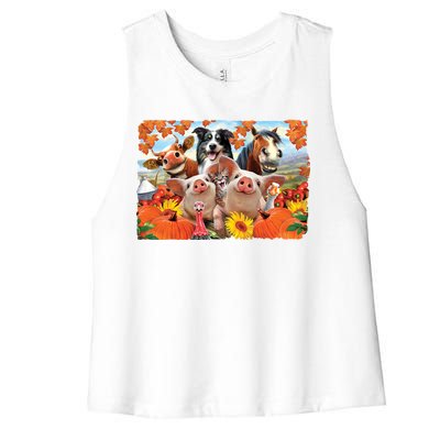 Thanksgiving Selfie Animals Women's Racerback Cropped Tank