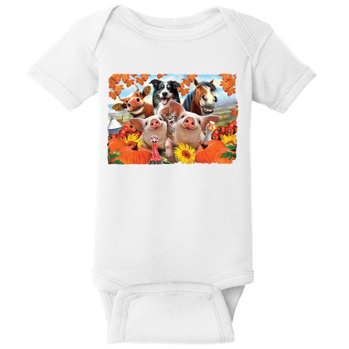 Thanksgiving Selfie Animals Baby Bodysuit