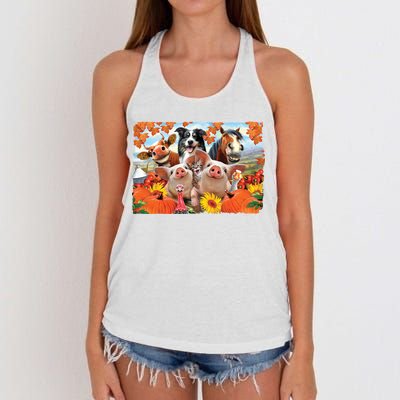 Thanksgiving Selfie Animals Women's Knotted Racerback Tank