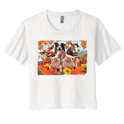 Thanksgiving Selfie Animals Women's Crop Top Tee