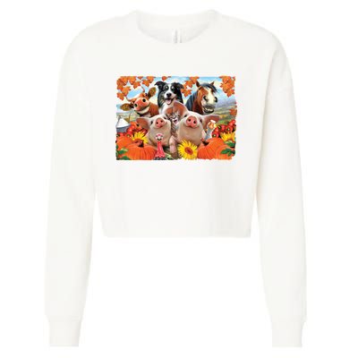 Thanksgiving Selfie Animals Cropped Pullover Crew