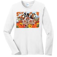 Thanksgiving Selfie Animals Ladies Long Sleeve Shirt