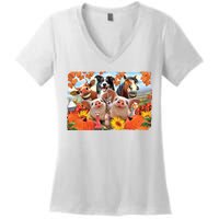 Thanksgiving Selfie Animals Women's V-Neck T-Shirt