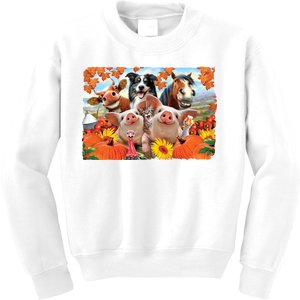 Thanksgiving Selfie Animals Kids Sweatshirt