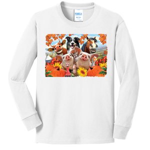 Thanksgiving Selfie Animals Kids Long Sleeve Shirt