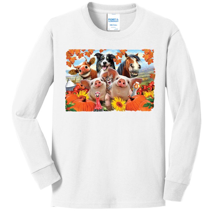 Thanksgiving Selfie Animals Kids Long Sleeve Shirt