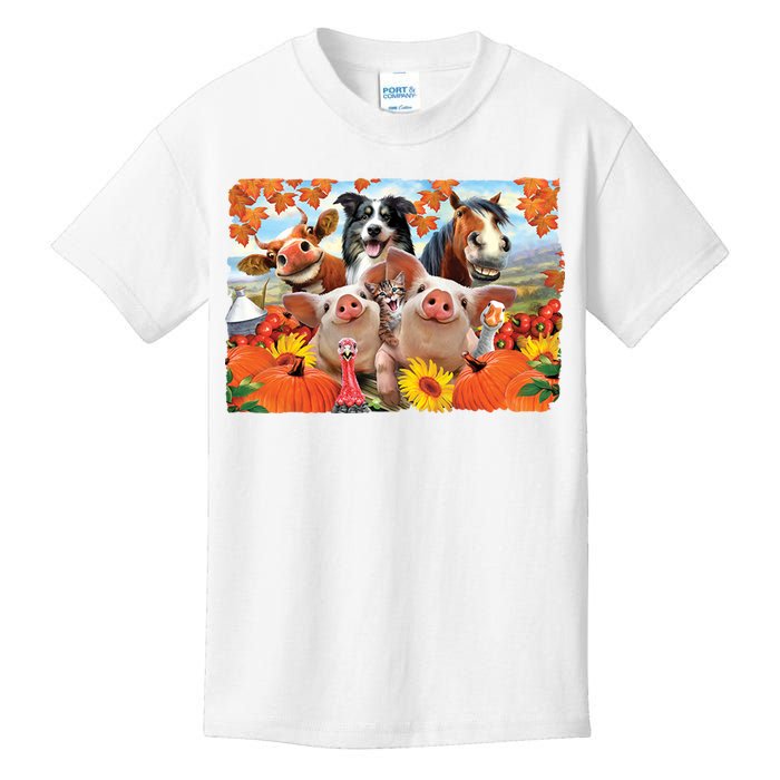 Thanksgiving Selfie Animals Kids T-Shirt