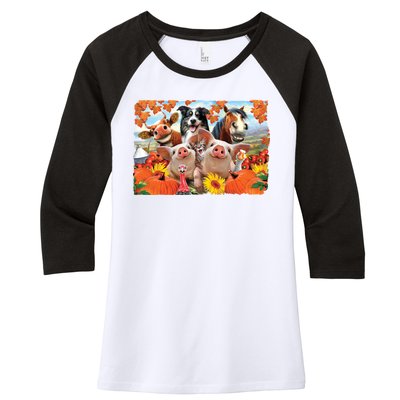 Thanksgiving Selfie Animals Women's Tri-Blend 3/4-Sleeve Raglan Shirt