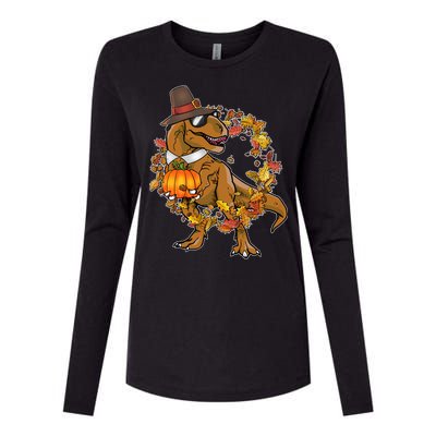 Thanksgiving T-Rex Pilgrim Womens Cotton Relaxed Long Sleeve T-Shirt