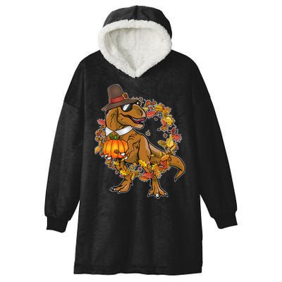 Thanksgiving T-Rex Pilgrim Hooded Wearable Blanket