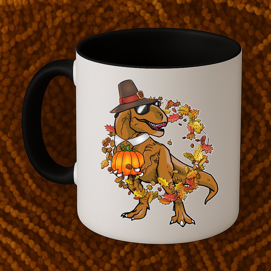 Thanksgiving T-Rex Pilgrim Mug