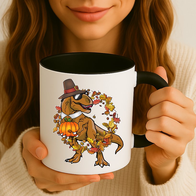 Thanksgiving T-Rex Pilgrim Mug