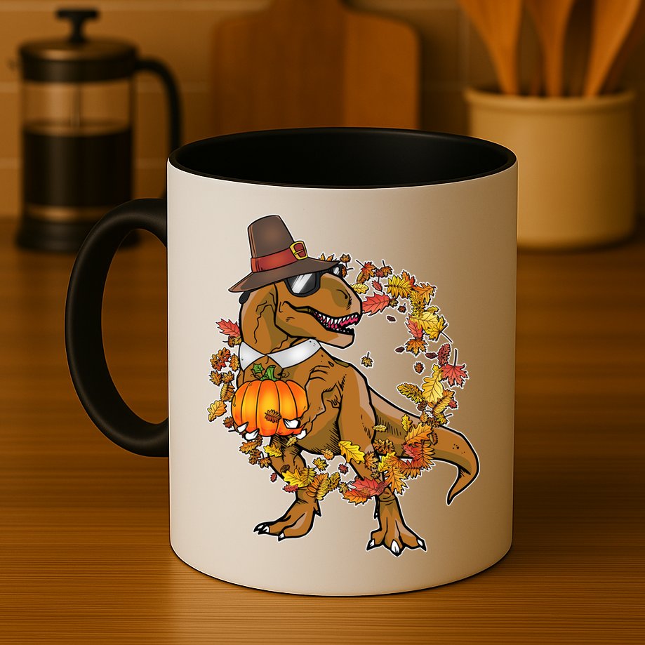 Thanksgiving T-Rex Pilgrim Mug
