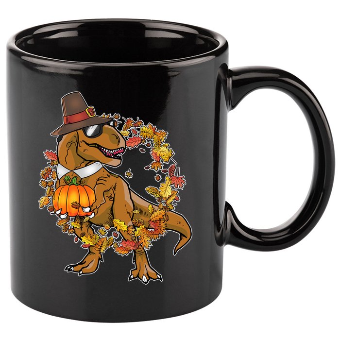 Thanksgiving T-Rex Pilgrim 11oz C Handle Ceramic Mug