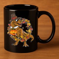 Thanksgiving T-Rex Pilgrim 11oz C Handle Ceramic Mug