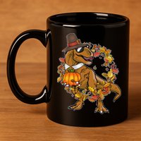 Thanksgiving T-Rex Pilgrim 11oz C Handle Ceramic Mug
