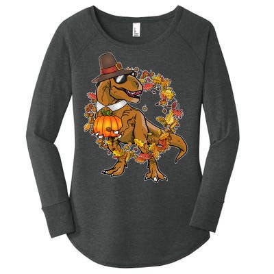 Thanksgiving T-Rex Pilgrim Women's Perfect Tri Tunic Long Sleeve Shirt