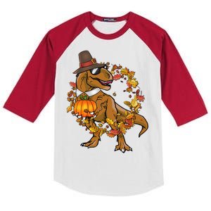 Thanksgiving T-Rex Pilgrim Kids Colorblock Raglan Jersey