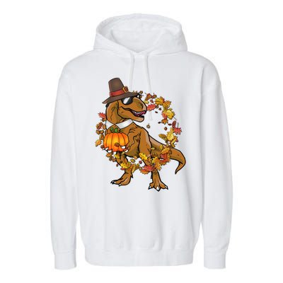 Thanksgiving T-Rex Pilgrim Garment-Dyed Fleece Hoodie