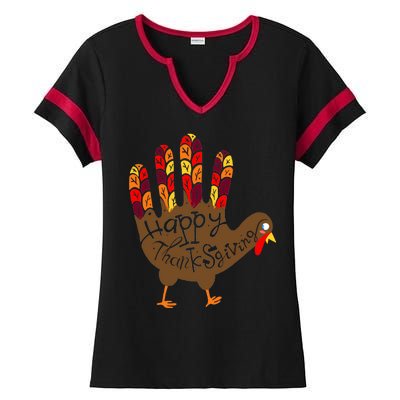 Thanksgiving Turkey Hand Ladies Halftime Notch Neck Tee