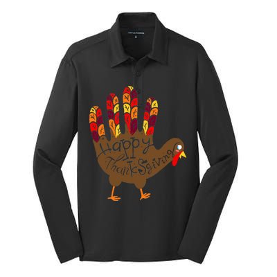 Thanksgiving Turkey Hand Silk Touch Performance Long Sleeve Polo