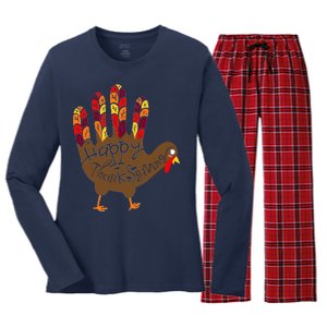 Thanksgiving Turkey Hand Women's Long Sleeve Flannel Pajama Set 