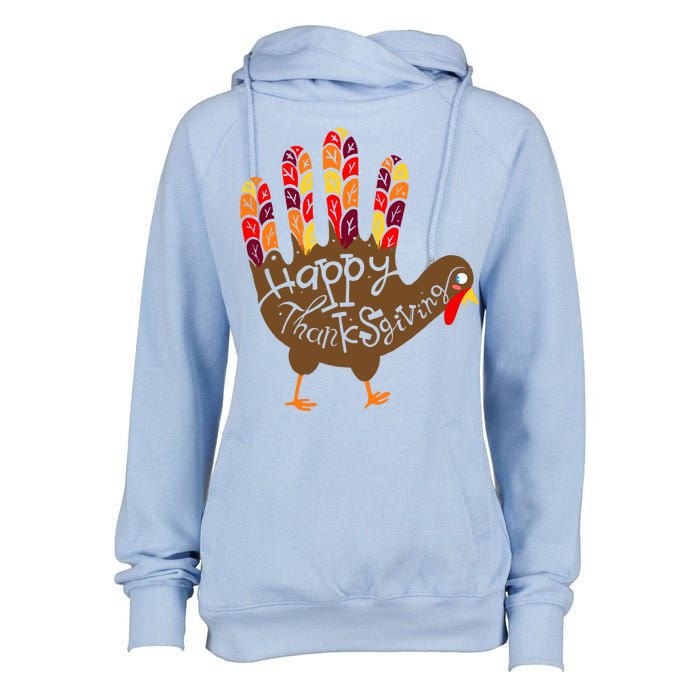 Thanksgiving Turkey Hand Womens Funnel Neck Pullover Hood